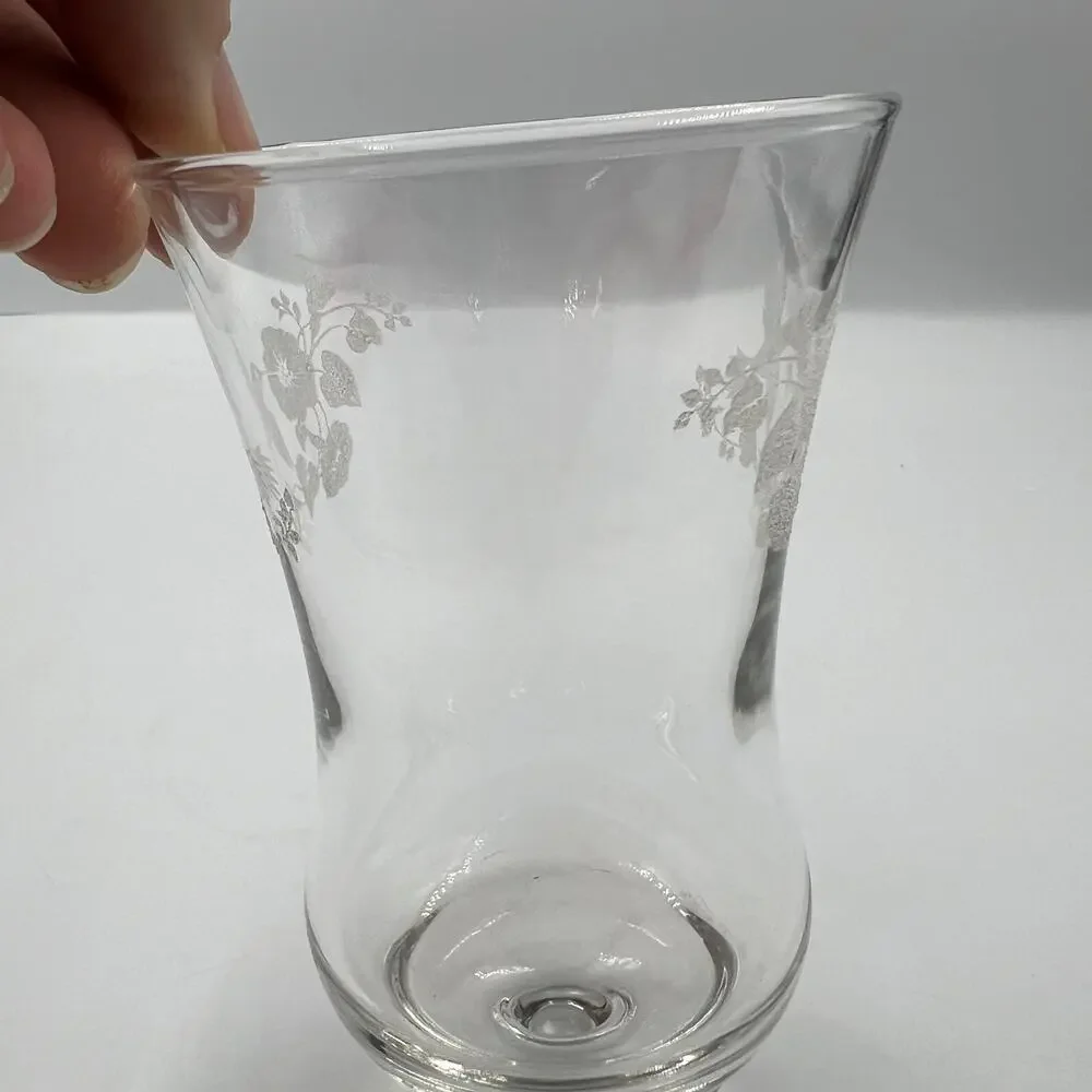 Vintage Homco Clear Glass Candelabra Cup Floral &‎ Hummingbird Etched Votive
